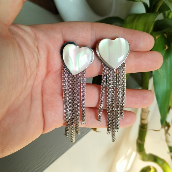 Irridescent Heart Statement Earrings - Picture 3 of 9